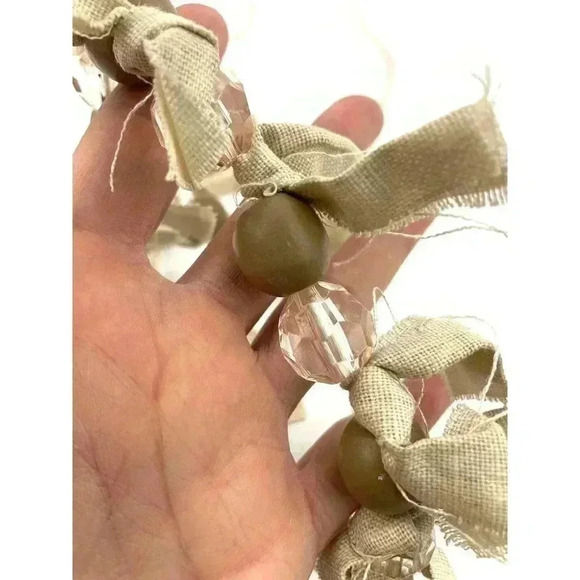 Tan Art Deco Natural Wood Bead Faceted Necklace Adjustable Cord 38" - Picture 8 of 12